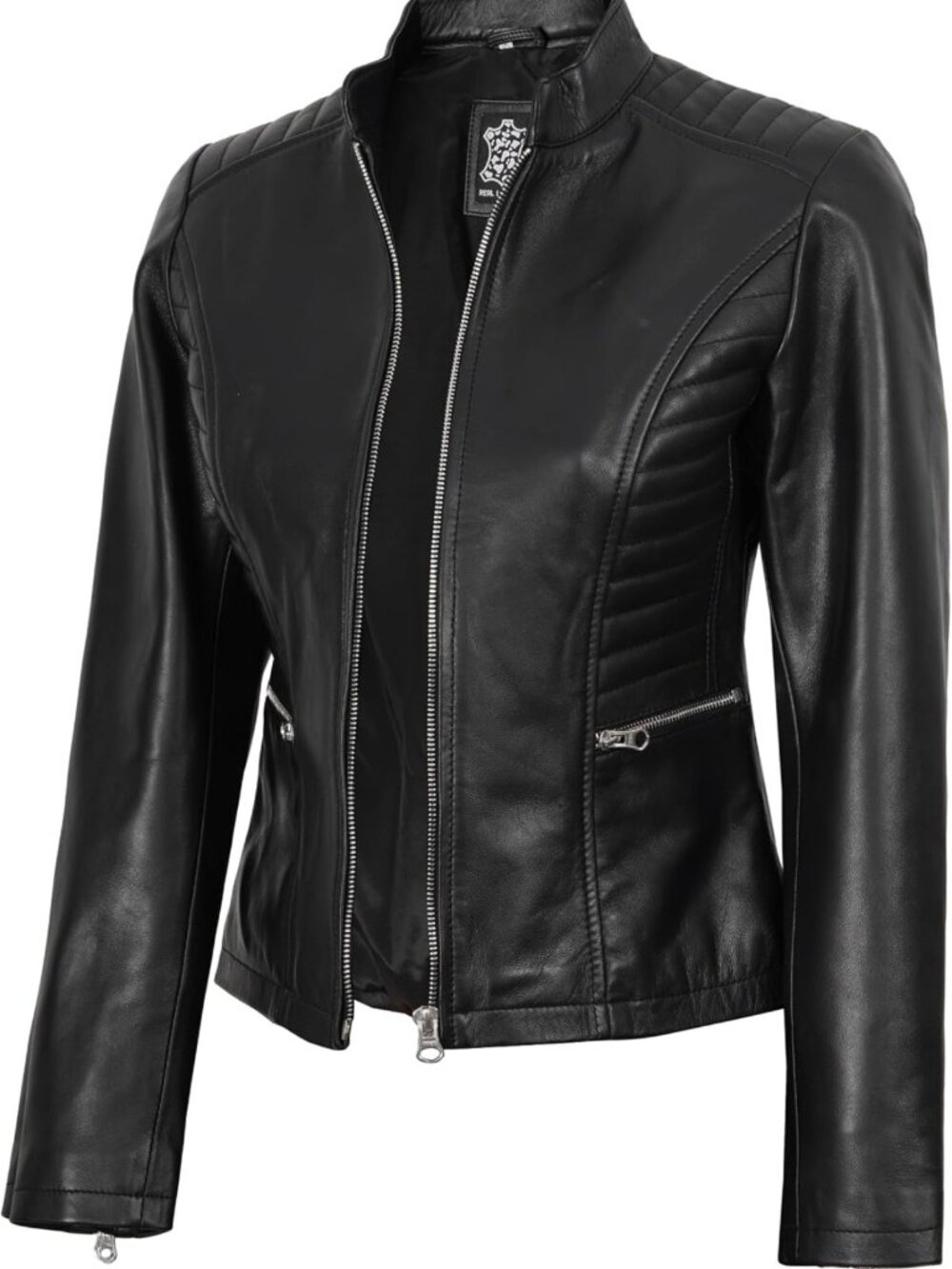 Stylish Women's Real Lambskin Leather Jacket - Cafe Racer Stand Collar Design
